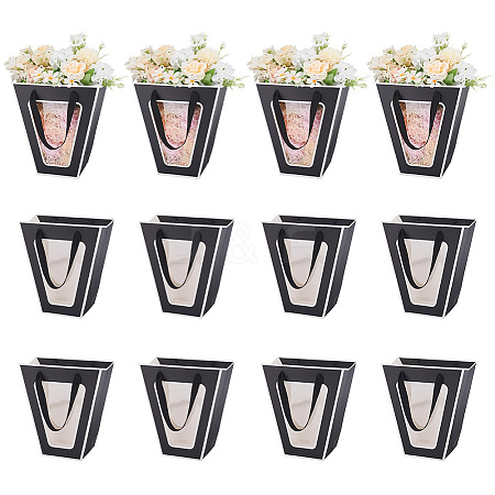 Trapezoid Paper Flower Gift Tote Bags with Plastic Visible Window ABAG-WH0045-25B-1