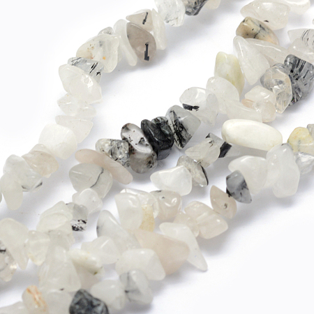 Natural Tourmalinated Quartz/Black Rutilated Quartz Beads Strands G-P332-18-1