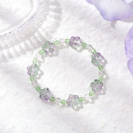Plum Blossom Flower Glass Beads Stretch Bracelets for Women BJEW-JB12138-03-1