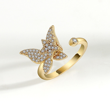 Brass Micro Pave Cubic Zirconia Rotating Cuff Rings for Women FS-WG7CCCF-03-1