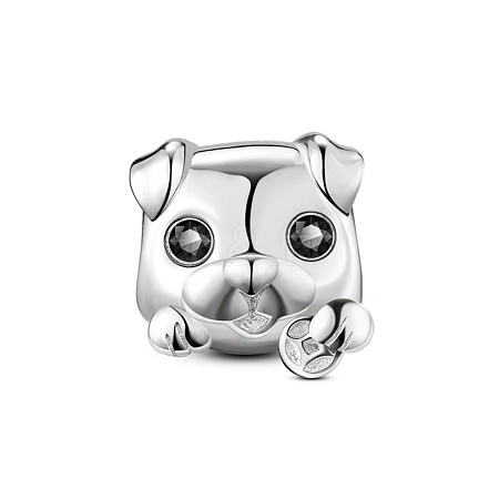 TINYSAND Rhodium Plated 925 Sterling Silver Puppy European Beads TS-C-265-1