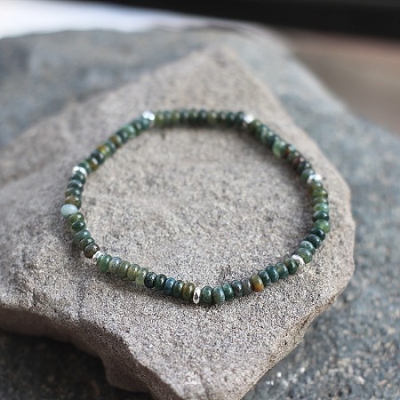 Natural Indian Agate Rondelle Beaded Stretch Bracelets UT5328-7-1