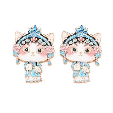 Peking Opera Cat Alloy Enamel Cabochons AL-CBA1A6F-04KCG-C-1