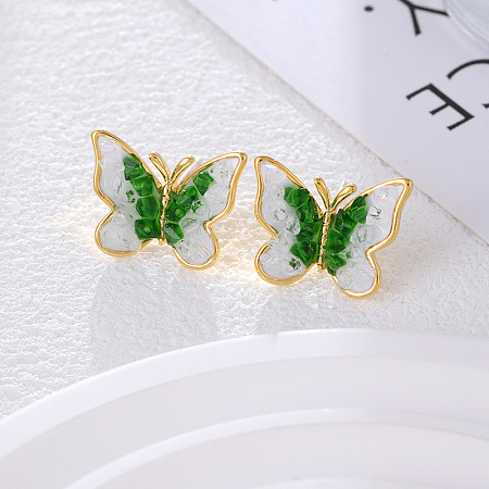 Butterfly Brass Stud Earrings EJEW-K308-05G-02-1