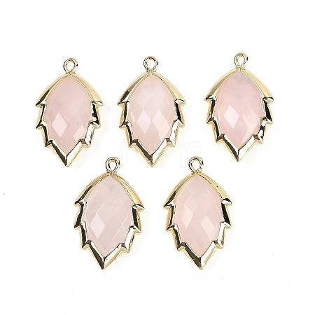 Natural Rose Quartz Faceted Leaf Pendants G-I375-04G-05-1