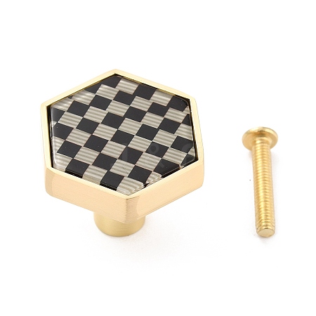 Hexagon with Grid Pattern Brass Box Handles & Knobs LS-DIY-P054-A01-1