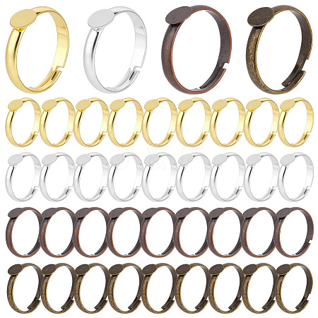 40Pcs 4 Colors Brass Pad Ring Bases KK-ME0003-97-1