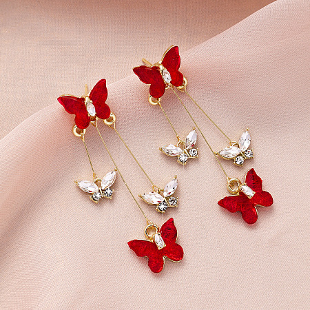 Butterfly Alloy Rhinestone Dangle Stud Earrings FS-WG259EB-02-1