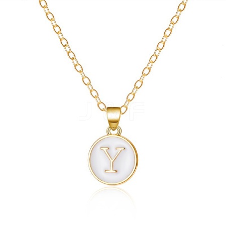 Alloy White Enamel Flat Round with Letter Pendant Necklaces FS-WG63565-25-1