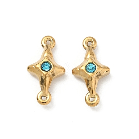 304 Stainless Steel Aquamarine Rhinestone Connector Charms STAS-L308-03A-G-1