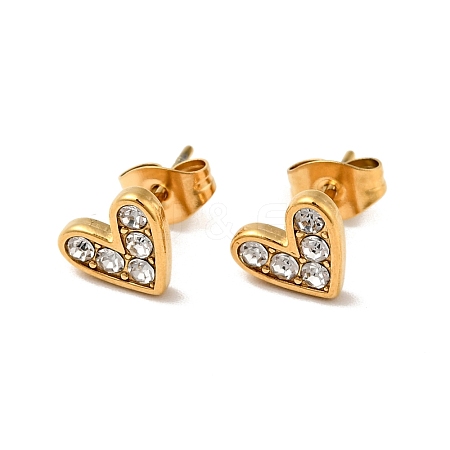 Heart 304 Stainless Steel Rhinestone Stud Earrings EJEW-A081-15G-02-1
