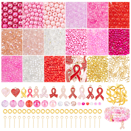 Breast Cancer Pink Awareness Themed DIY Beads & Pendants Jewelry Making Finding Kits DIY-PH0029-48A-1
