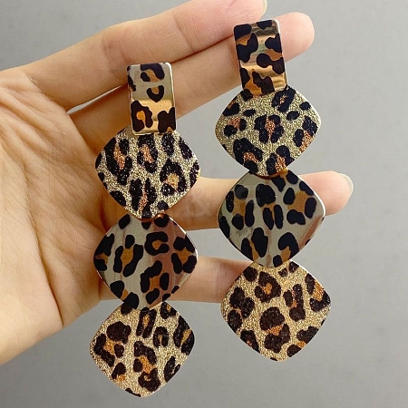 Leopard Print Alloy Dangle Stud Earrings LS-EJEW-K304-01B-G-1