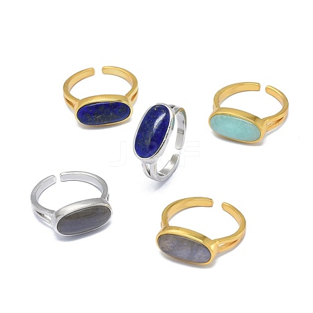 Adjustable Natural Gemstone Finger Rings RJEW-L089-11M-1