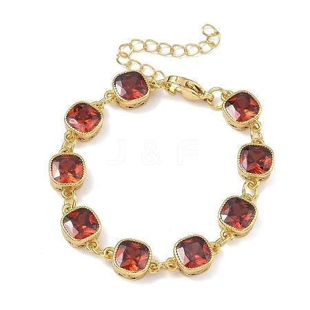 Square Brass Pave Cubic Zirconia Link Chain Bracelets for Women BJEW-P385-08G-02-1