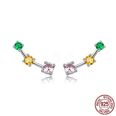 Rhodium Plated 925 Sterling Silver Cubic Zirconia Stud Earrings EJEW-FF0010-16P-1