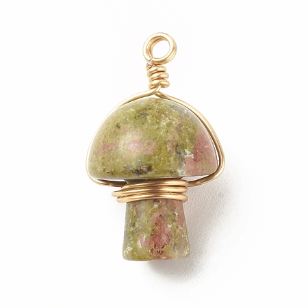 Natural Unakite Pendants PALLOY-JF01134-02-1