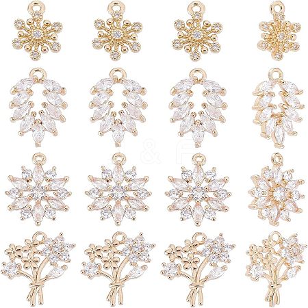  16pcs 4 Style Rack Plating Brass Micro Pave Clear Cubic Zirconia Charms ZIRC-NB0001-85-1