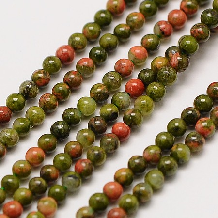 Natural Gemstone Unakite Round Beads Strands G-A130-2mm-I01-1