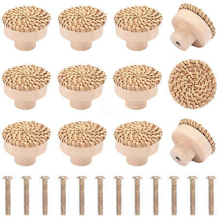 Rattan Woven & Wood Round Drawer Knobs DIY-WH20410-01A-1