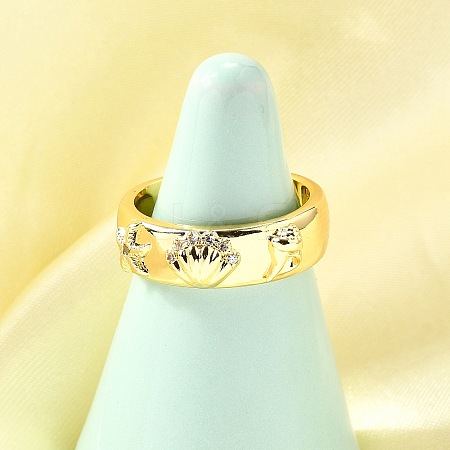 Ocean Theme Brass Micro Pave Cubic Zirconia Cuff Rings for Women LS-RJEW-F184-17I-G-1