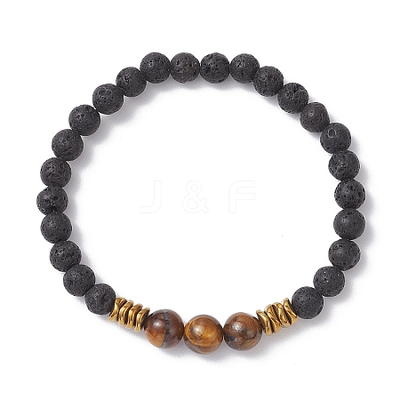 Natural & Synthetic Gemstone Round Beaded Stretch Bracelets for Men Women BJEW-JB12263-03-1