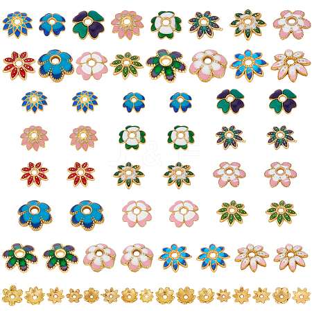   96Pcs 16 Styles Multi-Petal Alloy Enamel Bead Caps FIND-PH0017-97-1