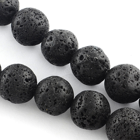 Natural Lava Rock Gemstone Round Bead Strands G-R285-14mm-06-1