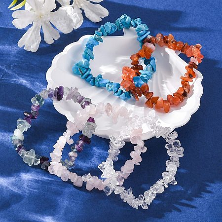 Chips Gemstone Beaded Stretch Bracelets X-BJEW-JB01826-1