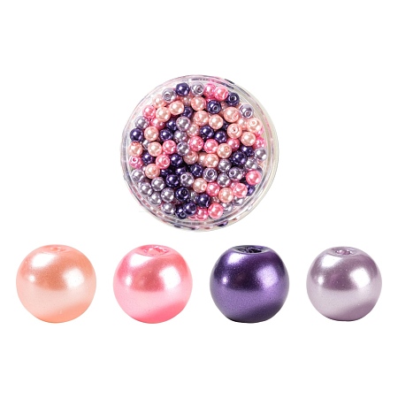 300Pcs Baking Painted Pearlized Glass Pearl Round Beads HY-FS0001-01A-1