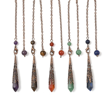 Natural Carnelian & Quartz Crystal & Amethyst & Tiger Eye & Lapis Lazuli Cone Point Dowsing Pendulums HJEW-JM04998-1