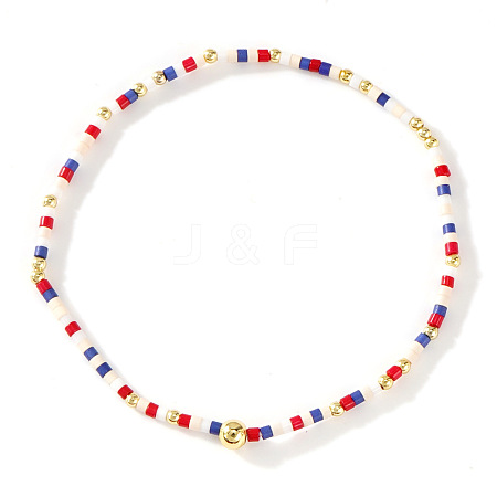 Bohemian Glass Seed Beads & Brass Stretch Bracelets for Women TI8364-3-1