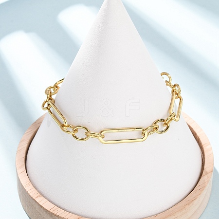 304 Stainless Steel Paperclip & Oval Link Cahin Bracelets for Women BJEW-F536-24G-1