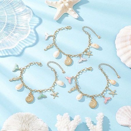3Pcs 3 Colors Stainless Steel & Alloy Enamel Charm Bracelets BJEW-JB12215-1