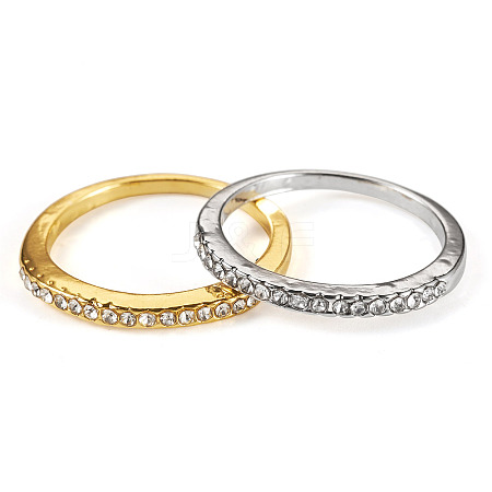 2Pcs 2 Colors Alloy with Crystal Rhinestone Finger Rings RJEW-TADJ0001-01A-1