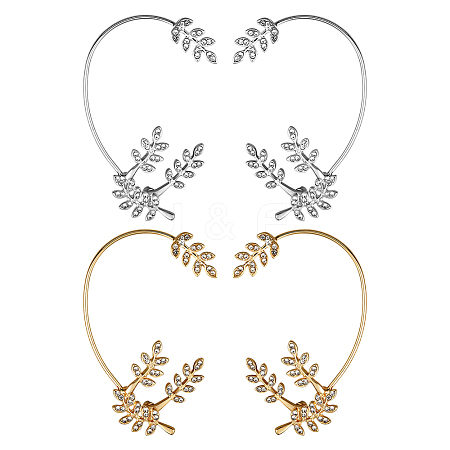 4Pcs 4 Styles Leaf Alloy Rhinestone Cuff Earrings EJEW-GO0002-28-1