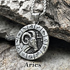 Flat Round with Engraved Twelve Constellation Alloy Pendant Necklace for Women Men WG25F4B-01-1