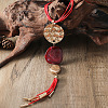 Alloy & Resin Flat Round Pendant Multi Layered Waxed Cord Y Necklaces for Women FS-WGE6F2E-01-2
