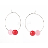 Natural Dyed Malaysia Jade Bead Hoop Earrings for Girl Women EJEW-JE04632-02-5