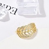 Rack Plating Leaf Brass Micro Pave Cubic Zirconia Cuff Rings for Women RJEW-M028-67G-5