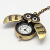 Antique Bronze Alloy Owl Design Openable Pendant Pocket Watch Necklaces with Iron Chains WACH-M011-02-3