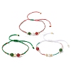 3Pcs 3 Styles Christmas 8mm Round Dyed Natural Malaysia Jade & Natural Carnelian & Glass Seed Beads Braided Bead Bracelets BJEW-MZ00070-3