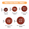 HOBBIESAY 300Pcs 5 Style 4-Hole Wooden Buttons BUTT-HY0001-05-2