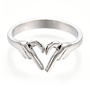 Non-Tarnish 304 Stainless Steel Hand Heart Cuff Rings RJEW-N038-121P-3