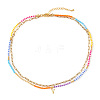 Colorful Glass Seed Beaded Initial Pendant Double Layer Necklaces QS3881-22-1