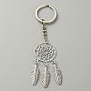 Woven Net/Web with Feather Pendant Alloy Keychain KEYC-WH0004-74AS-1