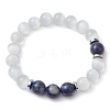 10mm Round Natural Lapis Lazuli & Cat Eye Stretch Beaded Bracelets for Women BJEW-JB10368-1
