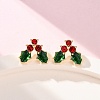 Cubic Zirconia Cherry Stud Earrings with Enamel EJEW-P199-14G-4