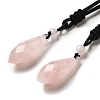 Cone Natural Rose Quartz Pendant Necklace with Nylon Rope for Women G-H286-08C-1