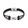 201 Stainless Steel Rectangle Link Bracelet with PU Leather Cord for Men Women BJEW-G649-07P-02-1